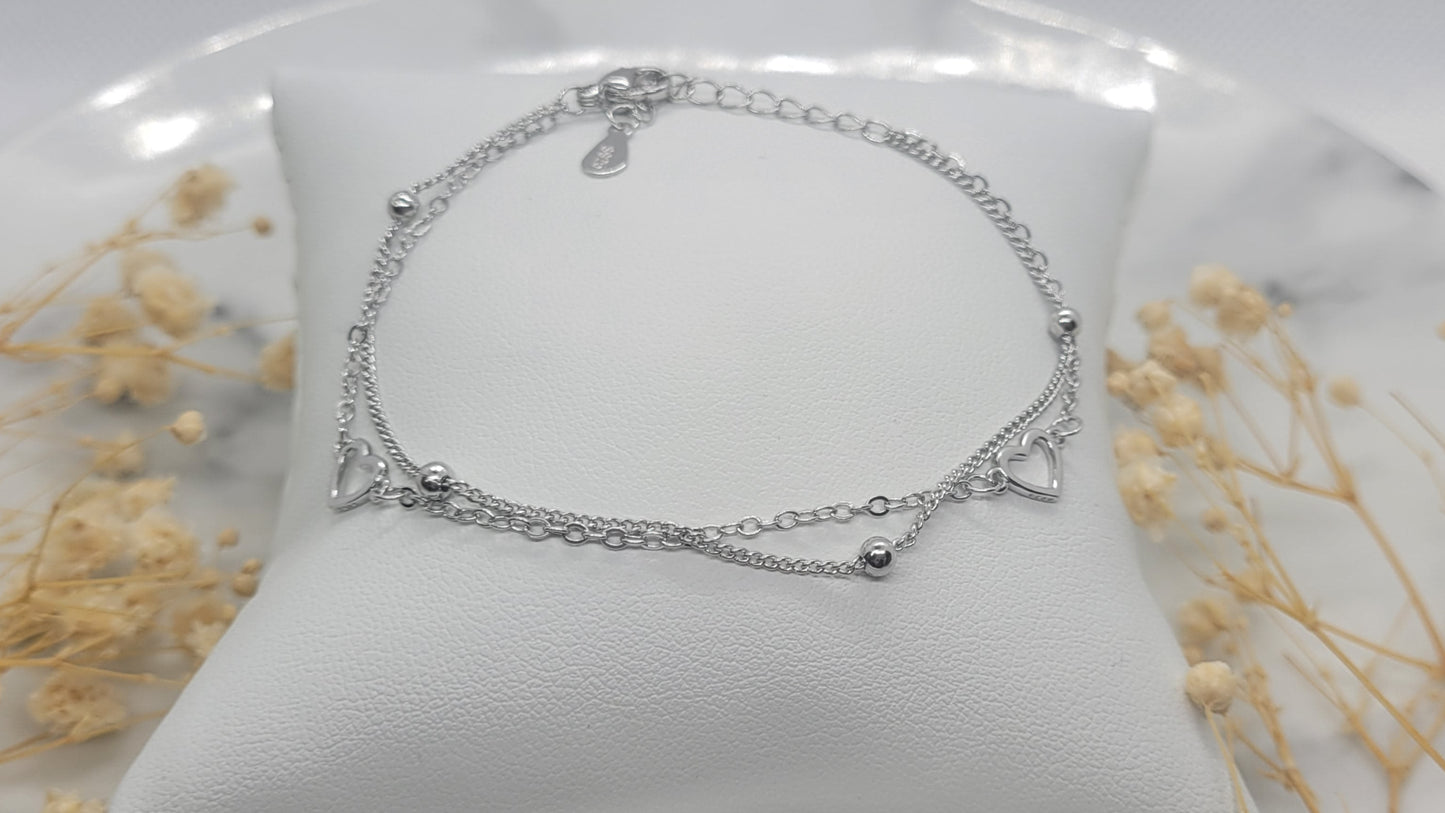 Silver Heart and Bead duo Bracelet
