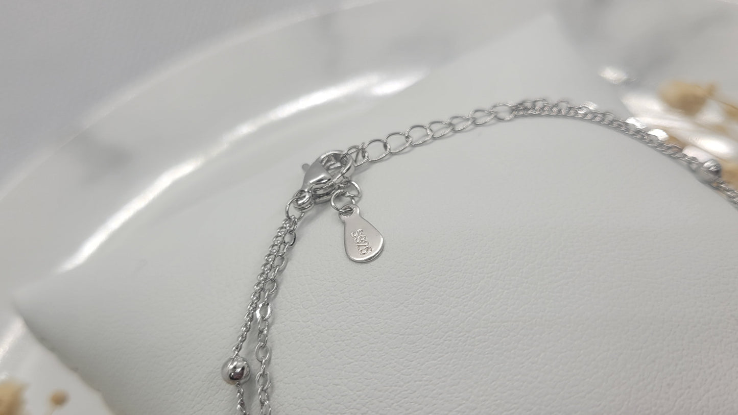 Silver Heart and Bead duo Bracelet
