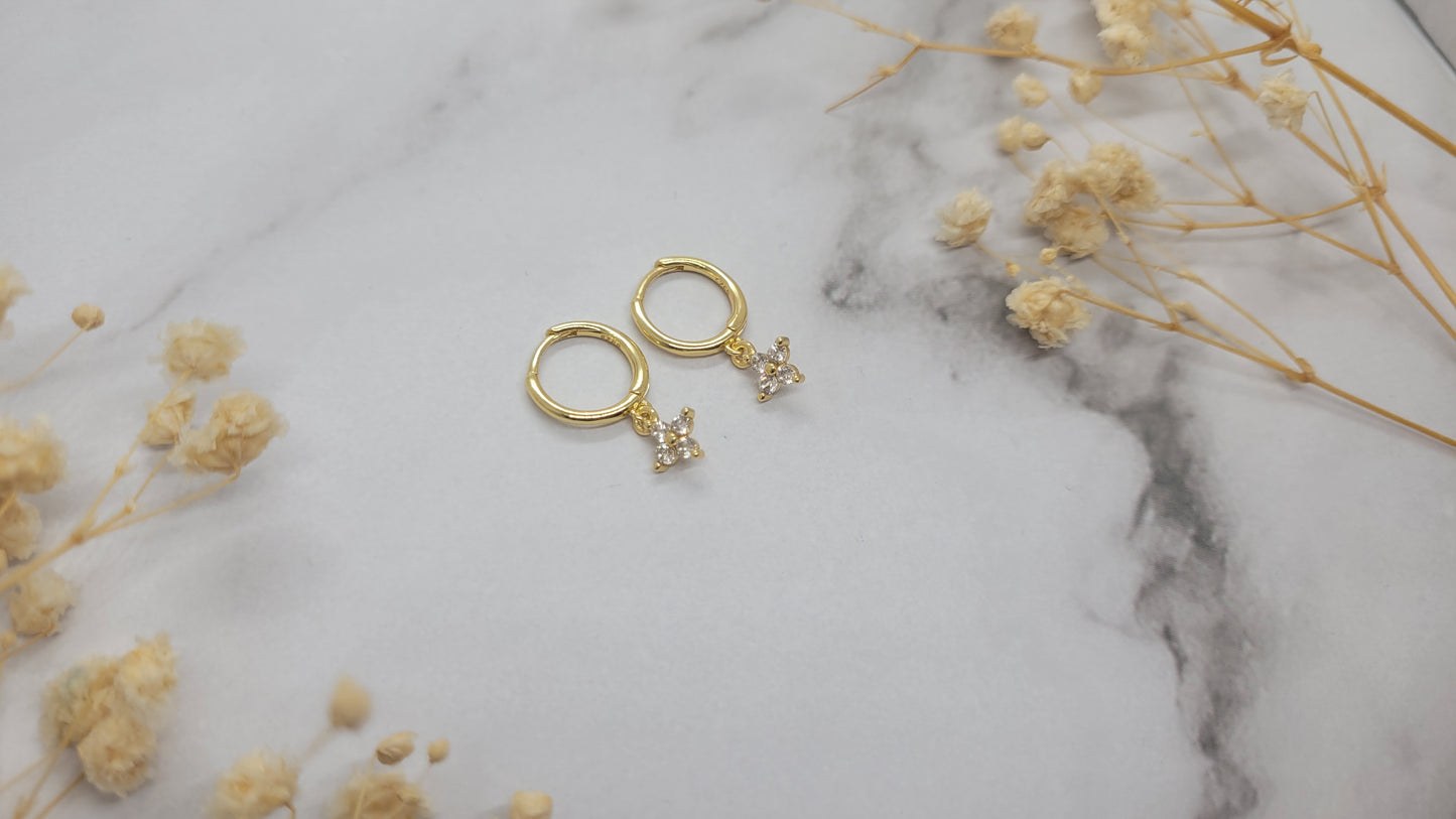Gold Flower Hoop Dangle Earrings