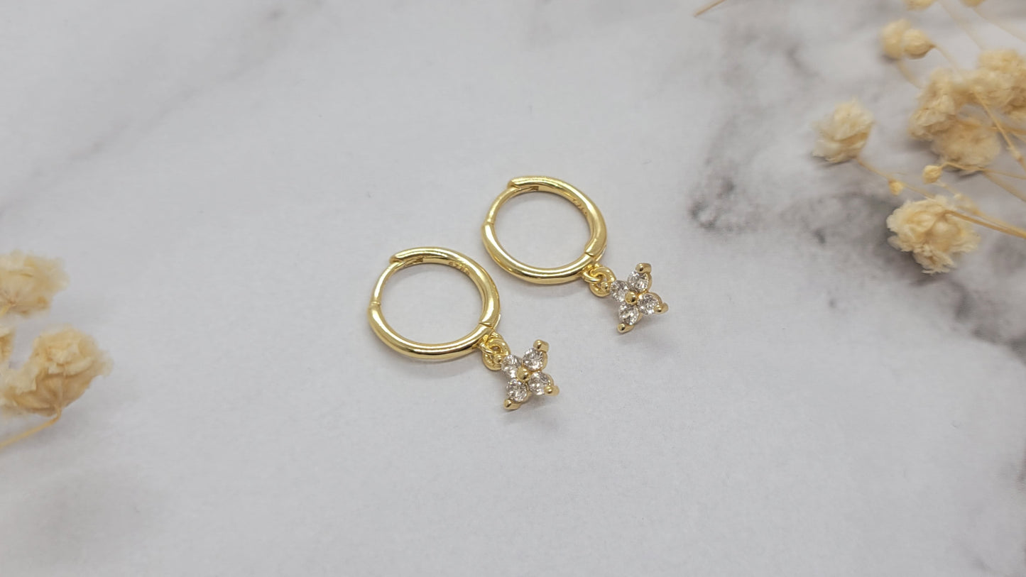 Gold Flower Hoop Dangle Earrings