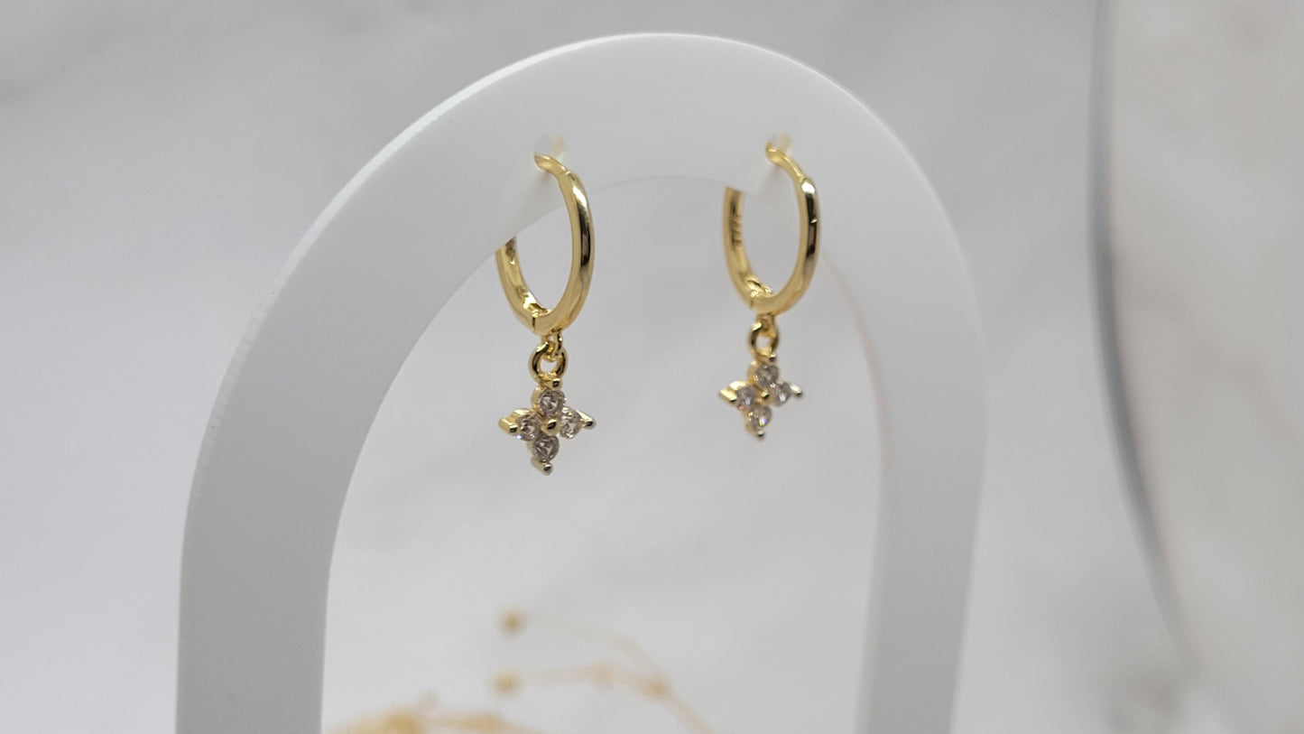 Gold Flower Hoop Dangle Earrings