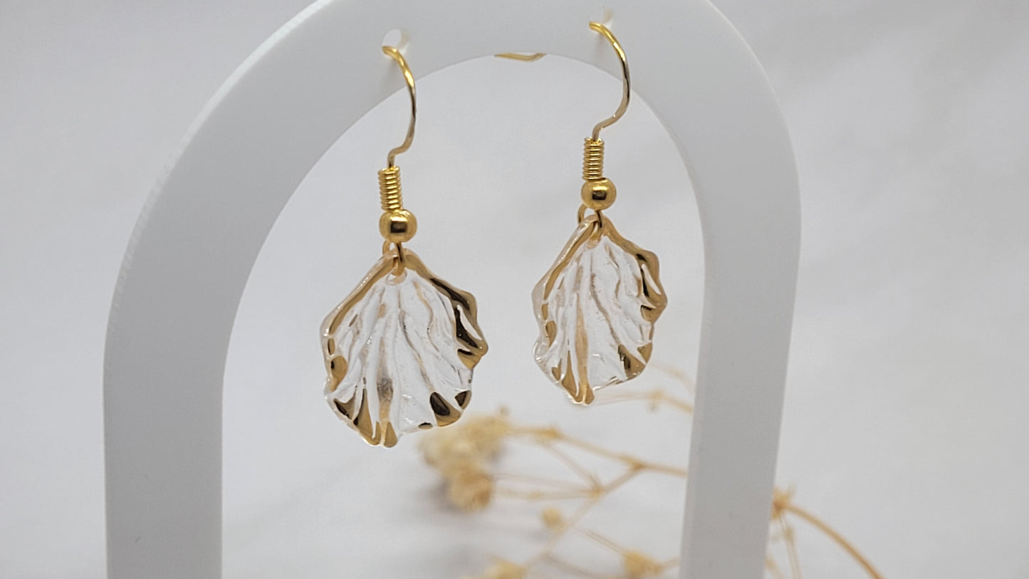 Gold Clear Leaf Earrings