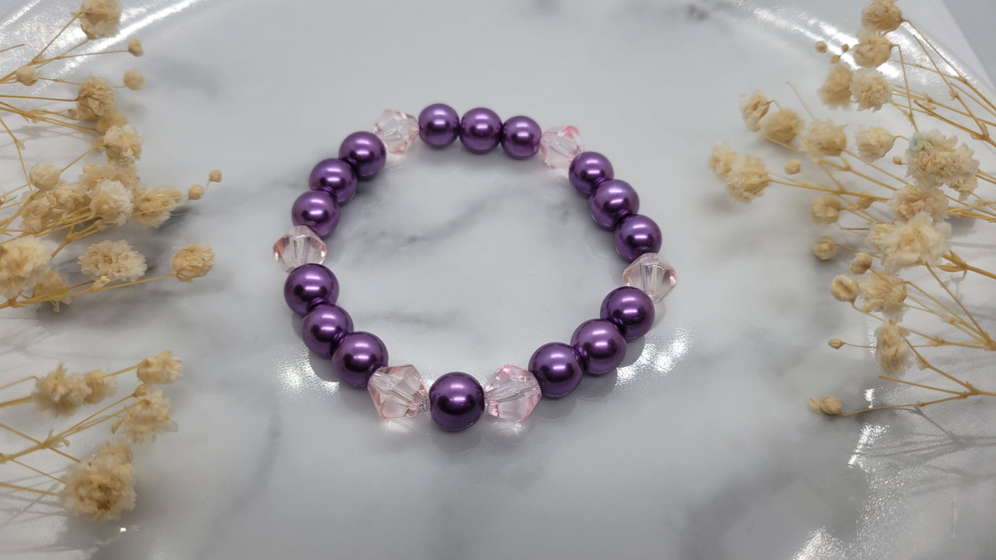 Purple & Clear Pink Beaded Bracelet