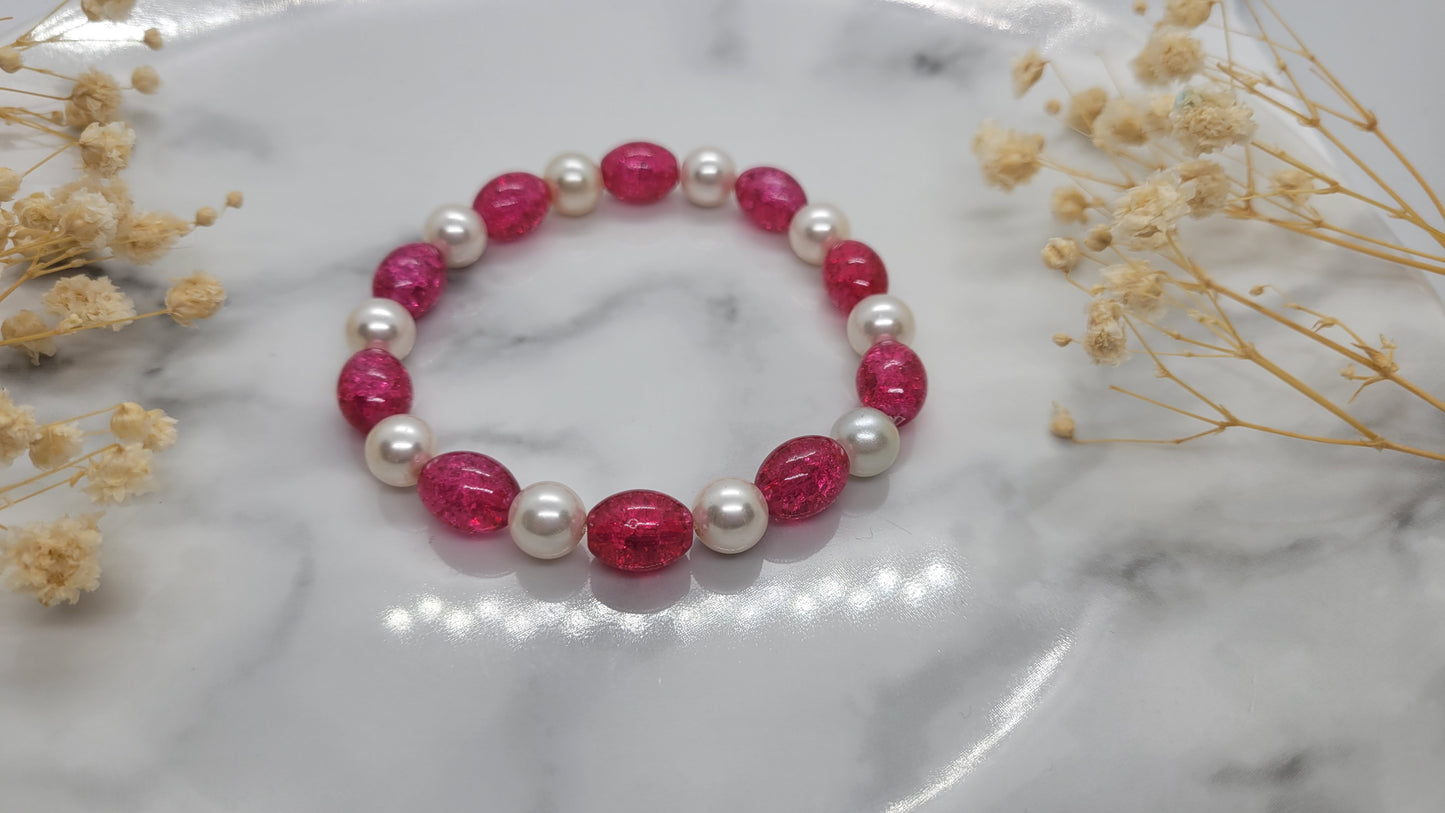 Pink and Pearl Beaded Bracelet