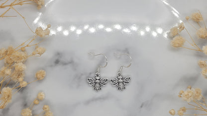 Silver Bee Dangling Earrings