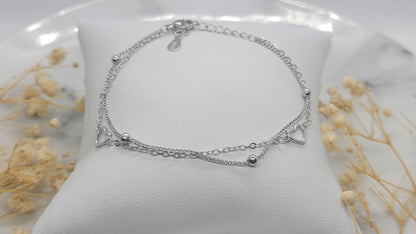 Silver Heart and Bead duo Bracelet