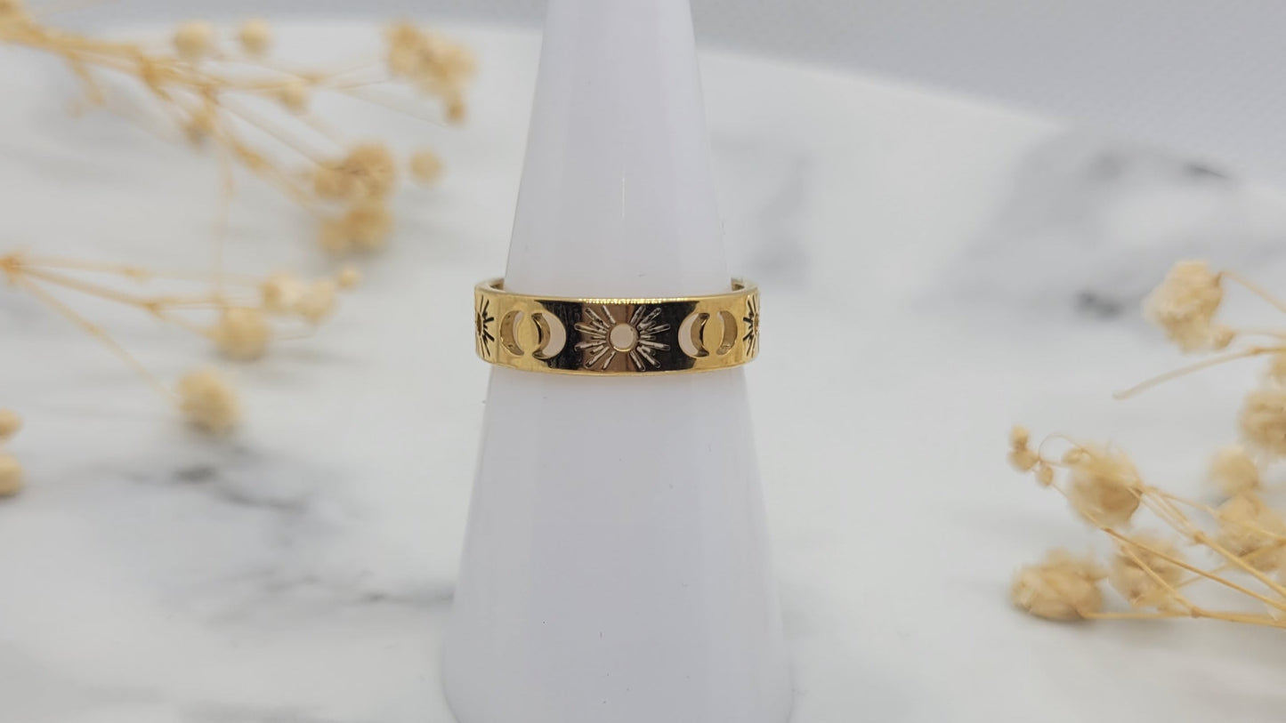 Gold Sun and Moon Ring