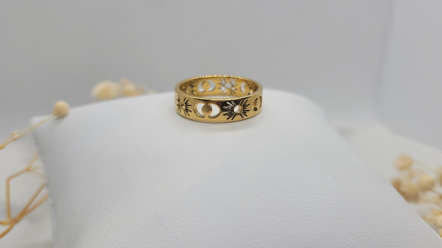 Gold Sun and Moon Ring