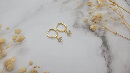 Gold Flower Hoop Dangle Earrings
