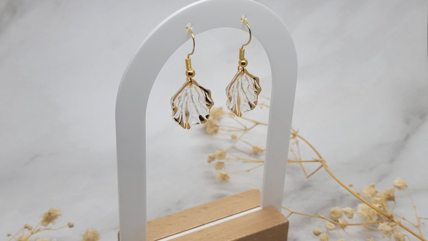 Gold Clear Leaf Earrings