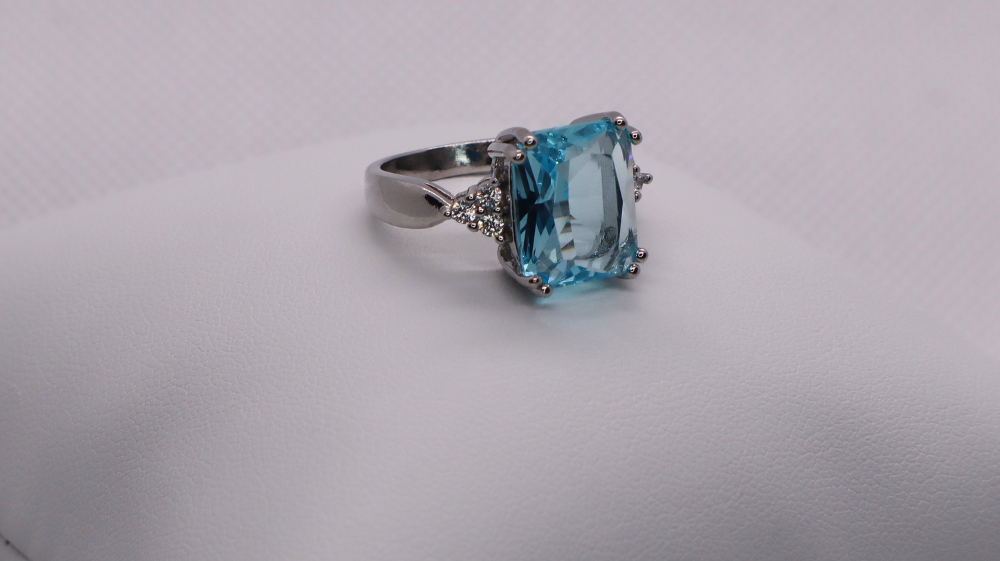 Silver Blue Ella Emerald Cut Ring