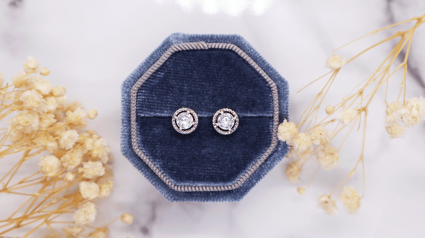 Silver Halo Stud Earrings